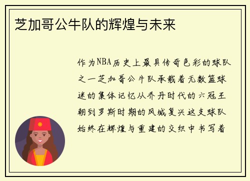 芝加哥公牛队的辉煌与未来